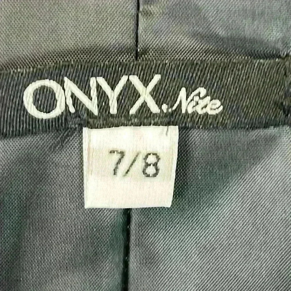 Onyx Nite Formal Prom Dress Black White Women’s Size 7/8 Satin Tulle Fit & Flare - Picture 3 of 8